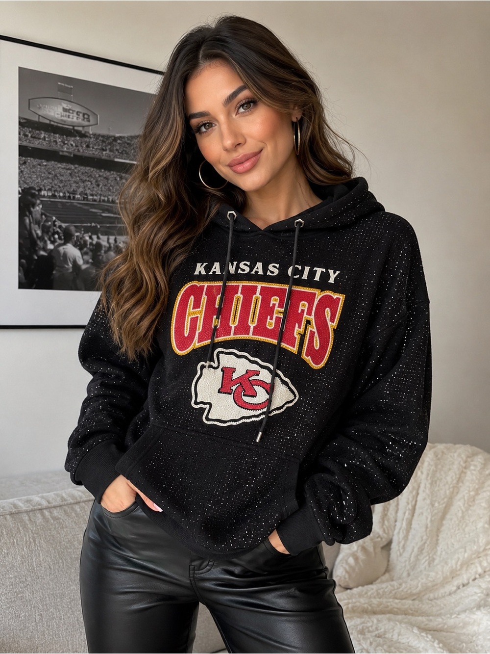 RARE Kansas City Chiefs Black Rhinestone Hoodie Sweatshirt • NWOT
